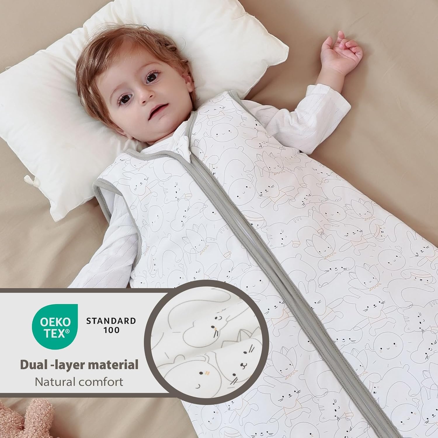 image:imageMosebears Sleep Sack Baby Winter Wearable Blanket with 2Way Zipper25 TOG Cotton Sleep Sack Unisex Calm Sage 612 MonthsRabbit Cat