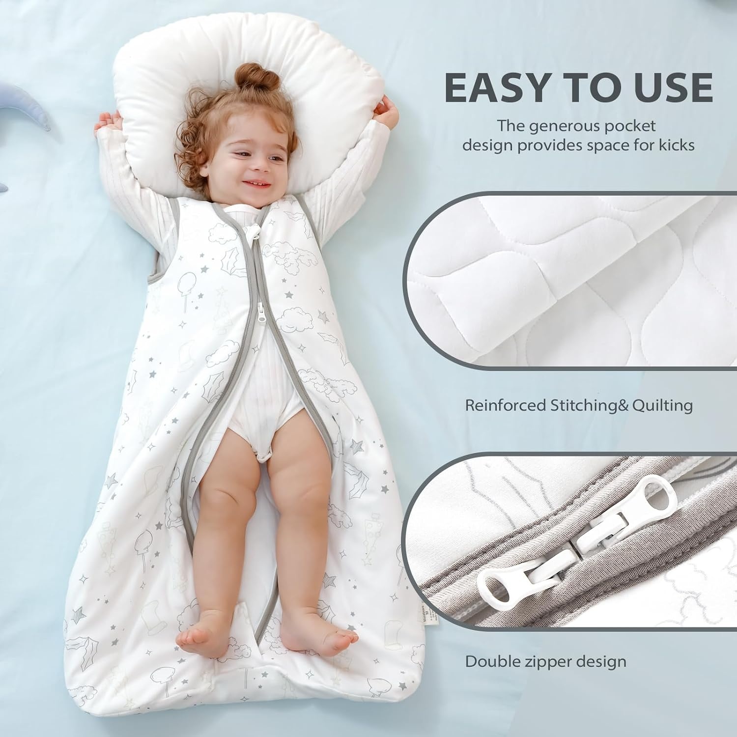 image:imageMosebears Sleep Sack Baby Winter Wearable Blanket with 2Way Zipper25 TOG Cotton Sleep Sack Unisex Calm Sage 612 MonthsWhite Cloud