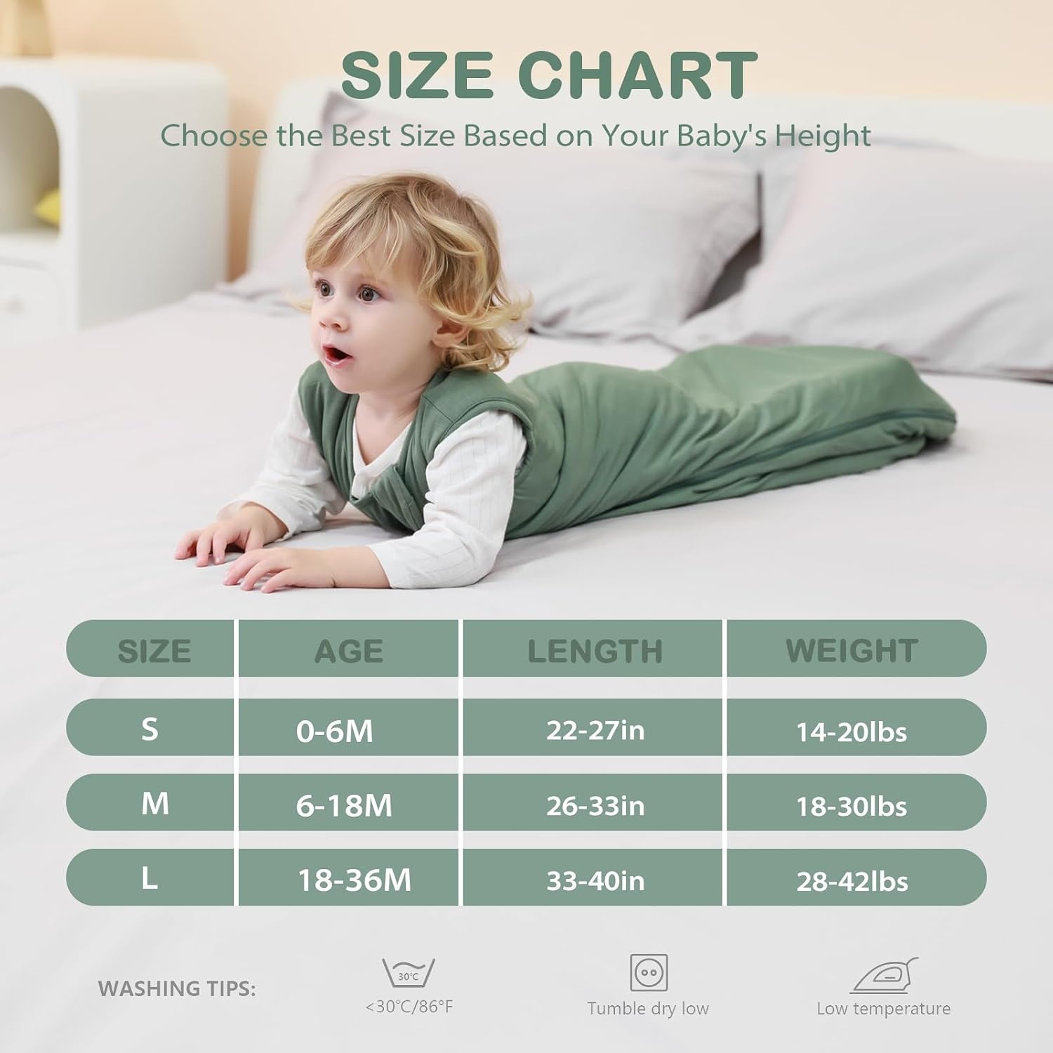 image:imageMosebears Unisex Baby Sleep Sack 10 TOG Supersoft Rayon Made from Bamboo Wearable Blanket with 2Way Zipper Dark Green618 MonthsDark Green