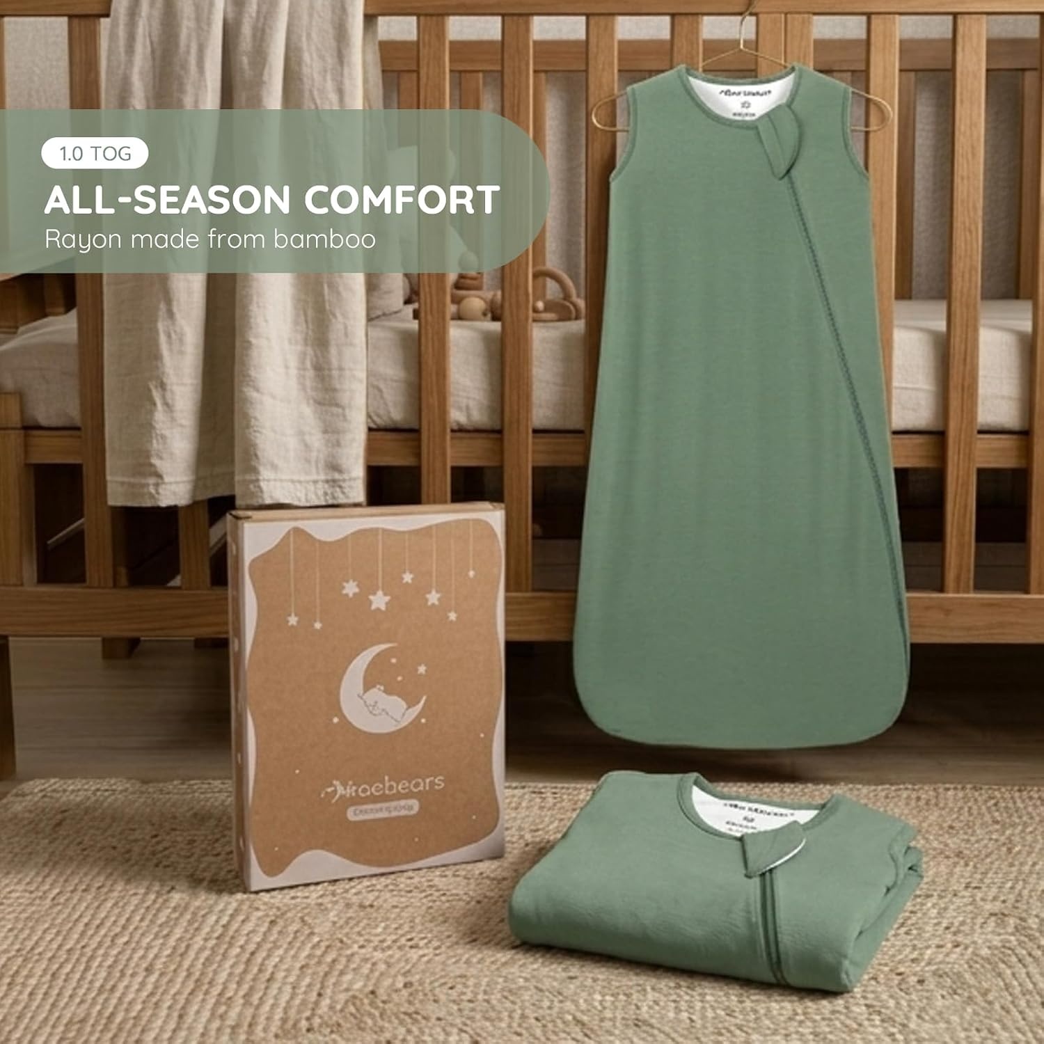 image:imageMosebears Unisex Baby Sleep Sack 10 TOG Supersoft Rayon Made from Bamboo Wearable Blanket with 2Way ZipperDeep Green