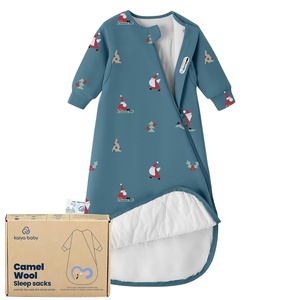 KaiyaBaby Organic Cotton Baby Sleep Sack, Long Sleeve 1.0 TOG, 6-18M(Skiing Santa)